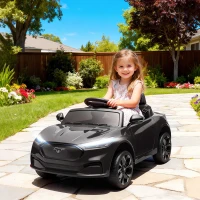 Qaba Ride On Car for Kids, Licensed Ford Mustang Mach-E 12V Electric Car with Remote Control, LED Light, Music, Black(m-1)