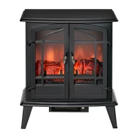 HOMCOM Electric Fireplace Heater, Freestanding Fireplace Stove with Realistic LED Log Flames and Overheating Safety Protection, 1400W, Black(m-12)
