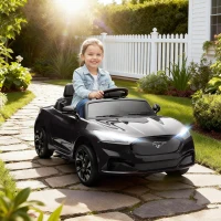 Qaba Ride On Car for Kids, Licensed Ford Mustang Mach-E 12V Electric Car with Remote Control, LED Light, Music, Black(m-8)