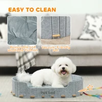 PawHut Dog Bed, Cat Bed with Washable Removable Cushion, Scratch-Resistant, Felt Cat Couch Sofa for Small Medium Dogs, Grey(m-6)
