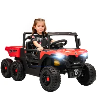 Qaba 24V 4WD Kids Ride On Truck with 6 Wheels Electric Ride On Car with Remote, Dump Bed for 3-6 Years, Red(m-9)