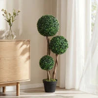 HOMCOM Artificial Plant for Home Decor Indoor & Outdoor Fake Plants Artificial Tree in Pot, 3 Ball Boxwood Topiary Tree for Home Office, Living Room Decor, Dark Green(m-9)