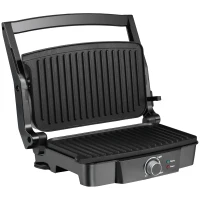 HOMCOM 4 Slice Panini Press Grill, Stainless Steel Sandwich Maker with Non-Stick Double Plates, Locking Lids and Drip Tray, Opens 180 Degrees to Fit Any Type or Size of Food 13"x10.25"x4.75"(m-3)