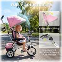 Qaba 6 in 1 Toddler Tricycle Stroller with Basket, Canopy, 5-point Safety Harness, for 12-60 Months, Pink(m-5)