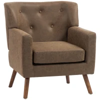 HOMCOM PU Leather Accent Chair, Mid Century Modern Armchair with Spring Seat Cushion, Tufted Back, Wood Legs, Brown(m-13)