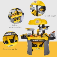 Qaba Play Toy Workbench for Kids 64 Pieces Tools Plus Case Storage Shelf  Construction Tool Accessories Playset Construction Pretend Play Toy Kit Yellow Grey(m-6)