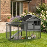 PawHut Rabbit Hutch Outdoor, 48"L Large Wooden Bunny Cage with Run, Grey(m-8)