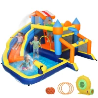 Qaba Bouncy Castle for Kids, Inflatable Bounce House with Slide, Pool (Ball Pit), Climbing Wall and Blower for Indoor Outdoor(m-9)