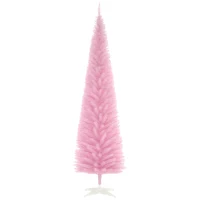HOMCOM 7ft Unlit Pencil Artificial Christmas Tree with Realistic Branches and 499 Tips, Plastic Base, Pink(m-1)