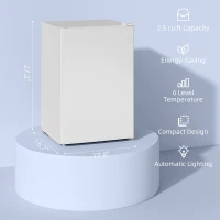 HOMCOM 2.5 Cu.Ft Mini Fridge, Single Door Compact Refrigerator with Freezer, Adjustable Thermostat, Reversible Door, White(m-5)