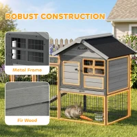 PawHut Rabbit Hutch Outdoor, 48"L Large Wooden Bunny Cage with Run, Grey(m-4)