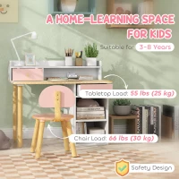 Qaba Kids Study Table and Chair Set, Kids Desk and Chair Set w/ Storage and Shelves, for 3-8 Year Old, Pink(m-7)