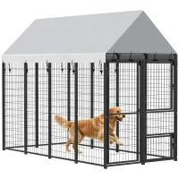 PawHut Large Dog Kennel Outdoor with Roof, 3 Doors, Expandable Heavy Duty Dog Kennel Dog Run for All Breed Sizes, 8' x 4' x 6'(m-11)