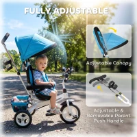 Qaba 6 in 1 Toddler Tricycle Stroller with Basket, Canopy, 5-point Safety Harness, for 12-60 Months, Blue(m-5)