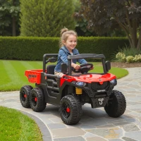 Qaba 24V 4WD Kids Ride On Truck with 6 Wheels Electric Ride On Car with Remote, Dump Bed for 3-6 Years, Red(m-1)