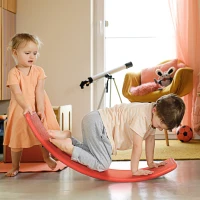 Qaba 32.3" Balance Board, Wobble Board Kids Curvy Rocker Board, Ended Preschool Learning Montessori Waldorf Toy, Red(m-8)