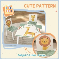 Qaba 3-Piece Kids Table and Chair Set with Animal Pattern for Boys and Girls Aged 3-8, Bedroom, Nursery, Playroom, Green(m-5)