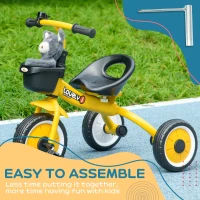 Qaba Tricycle for Toddler 2-5 Year Old Girls and Boys, Toddler Trike with Adjustable Seat, Basket, Bell, Yellow(m-7)