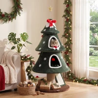 PawHut 52" Christmas Cat Tree, 2-Tier Cat Tower with Dual Condos, Scratching Posts, Sisal Ladder, Anti-Tip Rope(m-1)