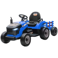 Qaba 12V Kids Ride On Tractor with Trailor, Remote Control, Music, Lights, Shifter, for Kids Ages 3-8 Years, Blue(m-2)