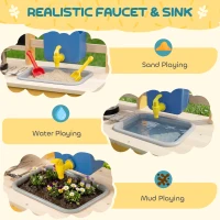 Qaba Mud Kitchen for Kids Outdoor with Wheels, Wooden Play Kitchen with Sink, Storage, Planting Pots, Blackboard, Yellow(m-4)