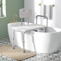 HOMCOM 6-Level Adjustable Bath and Shower Transfer Bench Aluminum Chair with Non-Slip Feet, Armrest & Backrest White(m-1)