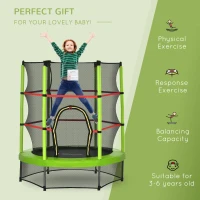 Outsunny 55" Kids Trampoline with Enclosure Net for Indoor/Outdoor, Trampoline for Boys and Girls Age 3-6 Years, Green(m-4)