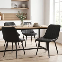 HOMCOM Dining Chairs Set of 4, Faux Leather Upholstered Kitchen Chairs with Metal Legs for Dining Room, Living Room, Black(m-8)