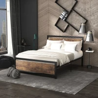 HOMCOM Full Bed Frame with Headboard & Footboard, Strong Metal Slat Support Bed Frame w/ Underbed Storage Space, No Box Spring Needed, 56.75''x76.75''x40.5''(m-10)