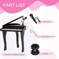 Qaba Mini Electronic Musical Piano 37 Key Keyboard Multifunction Kids Toy with Microphone Stool (Black)(m-7)