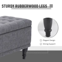 HOMCOM Storage Ottoman, Linen Fabric Button Tufted Storage Bench with Soft Close Lid for Living Room, Entryway or Bedroom, Dark Heather Grey(m-6)