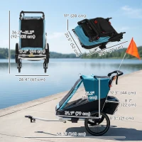 Qaba 3-in-1 Bike Trailer for Kids, Baby Stroller and Jogger, Foldable Child Bicycle Trailer with Reclining Seat, Blue(m-3)