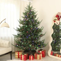 HOMCOM 7.5 ft Artificial Christmas Tree, Prelit Christmas Tree with 300 LED Lights, 1218 Branch Tips and Wide Metal Base, Green(m-2)