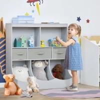 HOMCOM Kids Bookcase Toddler Toy Storage Organizer, Kid’s Bin Storage Unit Children Display Shelf Wardrobe for Toys Clothes Books Bedroom with Drawers, Grey(m-1)