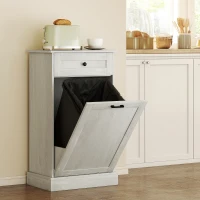 HOMCOM Kitchen Tilt Out Trash Bin Cabinet Free Standing Storage Cabinet with Drawer, Light Gray(m-11)