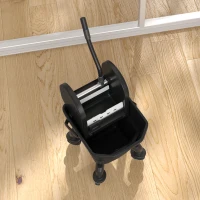 HOMCOM Mop Bucket with Wringer on Wheels for Floor Cleaning, 27.5 Quart Down Press Wringer with Handle and Mop, Black(m-8)