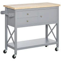 HOMCOM Rolling Kitchen Island Cart, Utility Trolley Cart with 2 Drawers, Towel Rack, Gray(m-1)