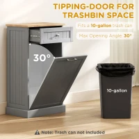 HOMCOM 10 Gallon Tilt Out Trash Cabinet, Wooden Hidden Trash Can with Storage Drawer for Kitchen, Laundry Hamper Cabinet for Bathroom, Gray(m-4)