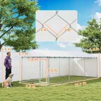PawHut 20' x 7.5' x 6.5' Dog Kennel Outdoor for Small Medium Large Dogs with Waterproof Roof, Silver(m-5)
