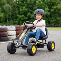 Qaba Pedal Go Kart for Kids with Adjustable Seat, Backrest, Outdoor Racer Ride On Pedal Car for Boys Girs 3-6 Years, Black(m-2)