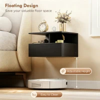 HOMCOM Floating Nightstand Set of 2, Wall Mounted Bedside Table with with Power Outlets, Drawer and Shelf, Black(m-4)