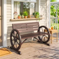 Outsunny 42" Wood Wagon Wheel Bench Garden Loveseat Rustic Seat Relaxing Lounge Chair Outdoor Decorative Seat Park Decor, Brown(m-1)