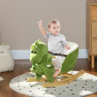 Qaba Rocking Horse, Ride on Dinosaur w/ Seat Belt, 32 Songs & Hand Puppet for 18-36 Months, Green(m-2)