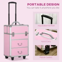 HOMCOM Rolling Makeup Train Case, Large Storage Cosmetic Trolley, Lockable Traveling Cart Trunk with Folding Trays, Swivel Wheels(m-5)