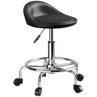 HOMCOM PU Leather Rolling Stool, Height Adjustable Swivel Salon Chair with Backrest and Foot Rest for Spa, Tattoo, Black(m-9)
