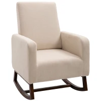 HOMCOM Accent Lounge Rocking Chair with Solid Curved Wood Base and Linen Padded Seat, Cream White(m-1)