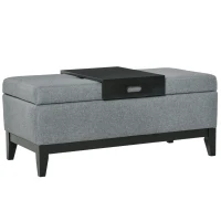HOMCOM 42" Rectangular Storage Ottoman Bench, Linen Fabric Coffee Table Ottoman with Removable Tray for Living Room, Entryway, or Bedroom, Gray(m-1)