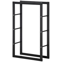HOMCOM 23.6" x 9.8" x 39.4" Firewood Rack Outdoor, Log Holder Fireplace Storage Rack with Handles and 220 lbs. Weight Capacity, Black(m-11)