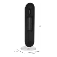 HOMCOM Oscillating Ceramic Tower Indoor Space Heater for Home, Adjustable Thermostat, 24H Timer & Remote Control, Tip-Over and Overheating Safety Protection, 25 Inches, 1500W/1000W(m-3)