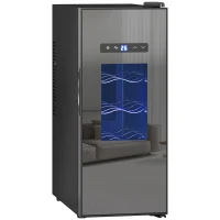 HOMCOM Wine Fridge, 12 Bottle, Under Counter Drinks Beer Wine Cooler with Glass Door, LED Light, Temperature Control(m-9)